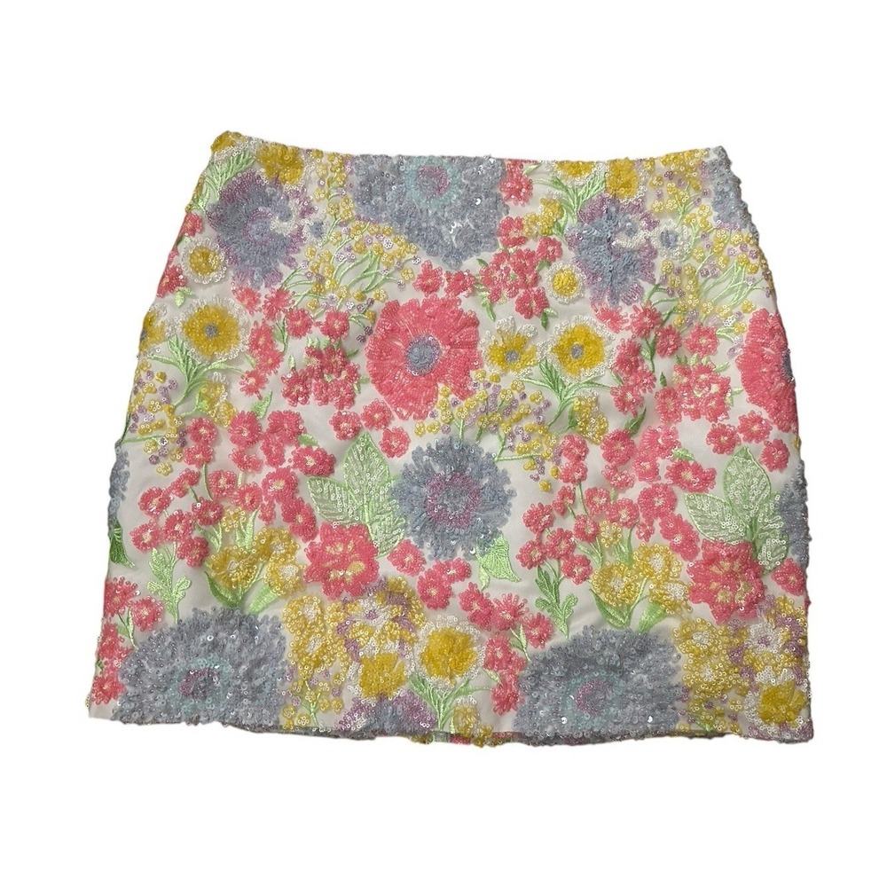 Lilly Pulitzer Kels Sequin Mini Skirt Multi Views from a Via Floral Sz 12 NEW - Picture 6 of 14
